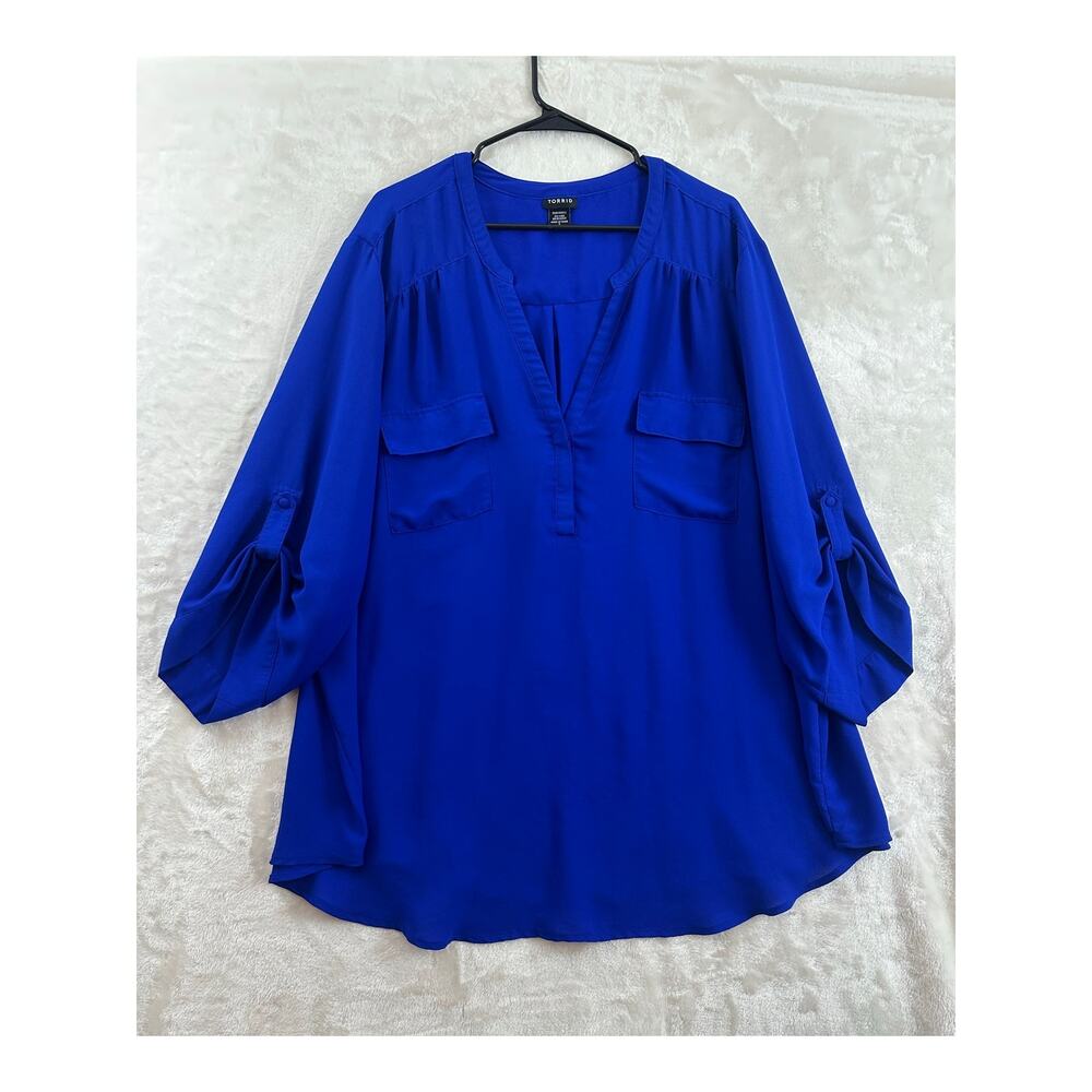 Torrid Blue Popover Tunic Top 5 5X Office Mature Flowy